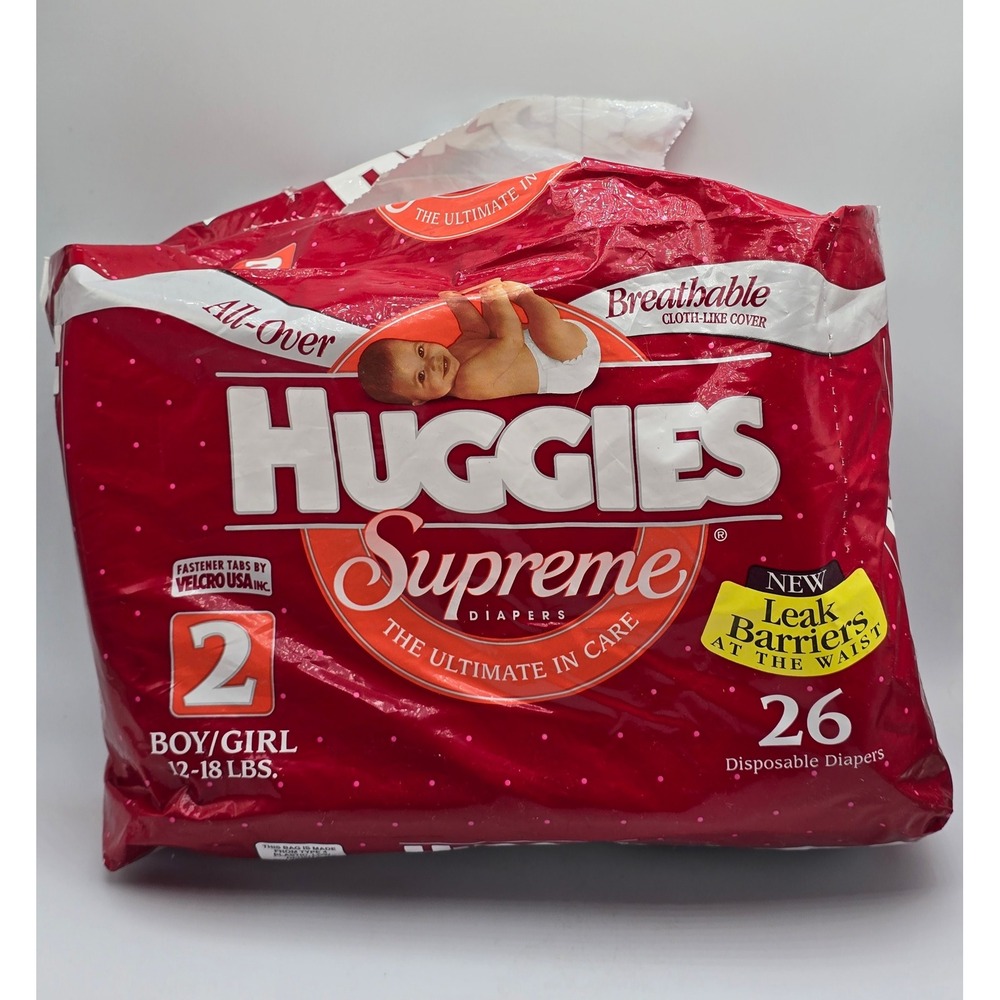 Vintage 1996 Huggies Supreme Diapers Size 2 Open Bag 12‎ Diapers 12-18lbs Ocean